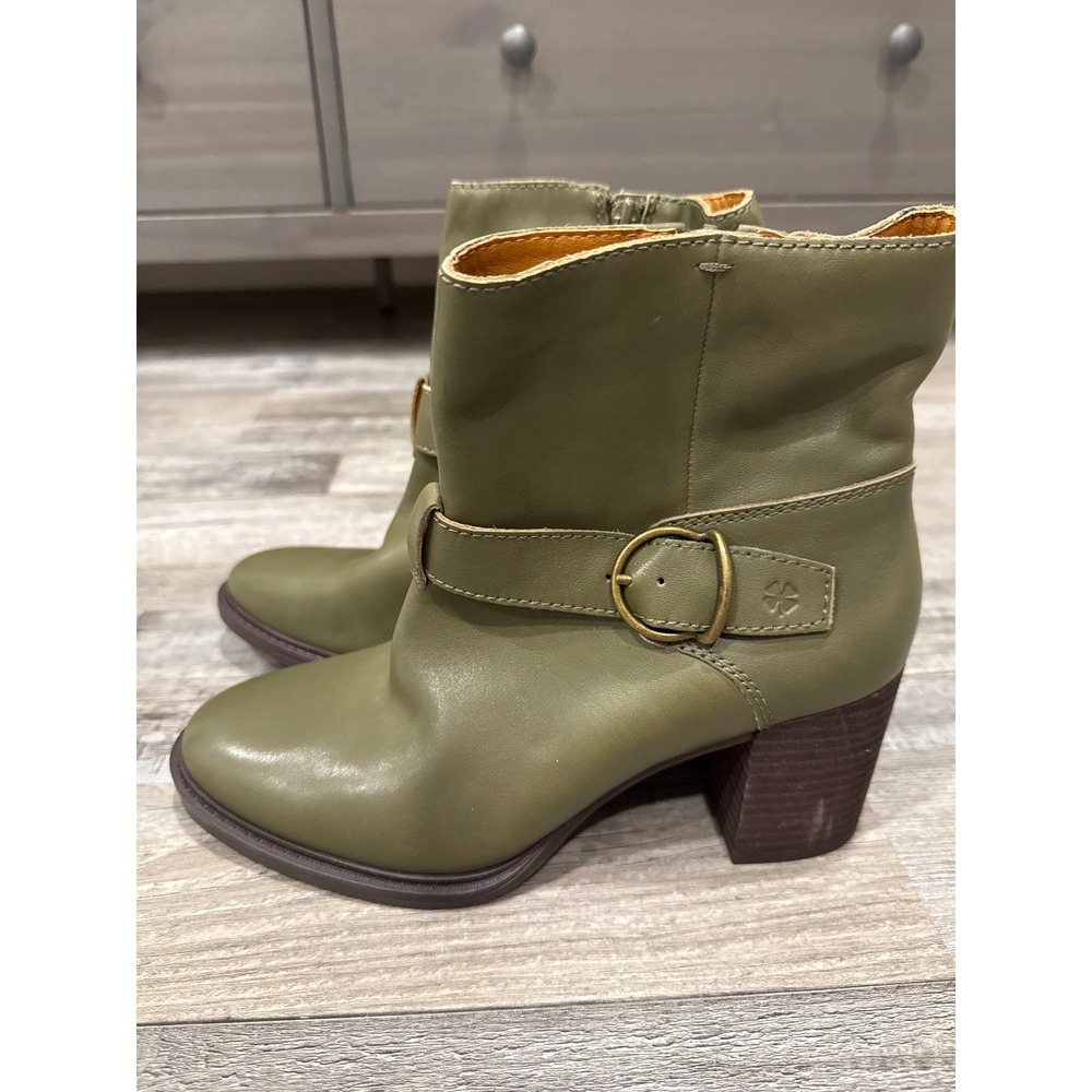 Lucky Brand Achelle Olive Green Leather Ankle Boots Buckle Booties 9.5 M - NEW